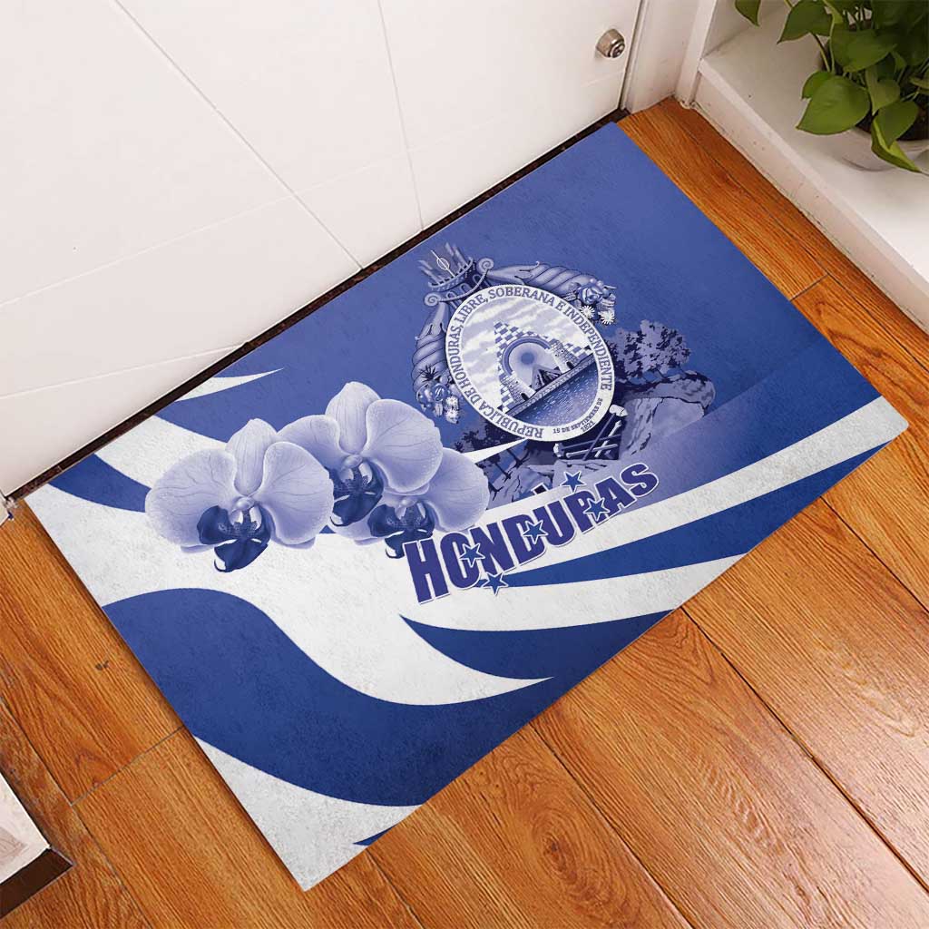 Honduras Rubber Doormat Coat of Arms Orchid Navy Blue - Wonder Print Shop