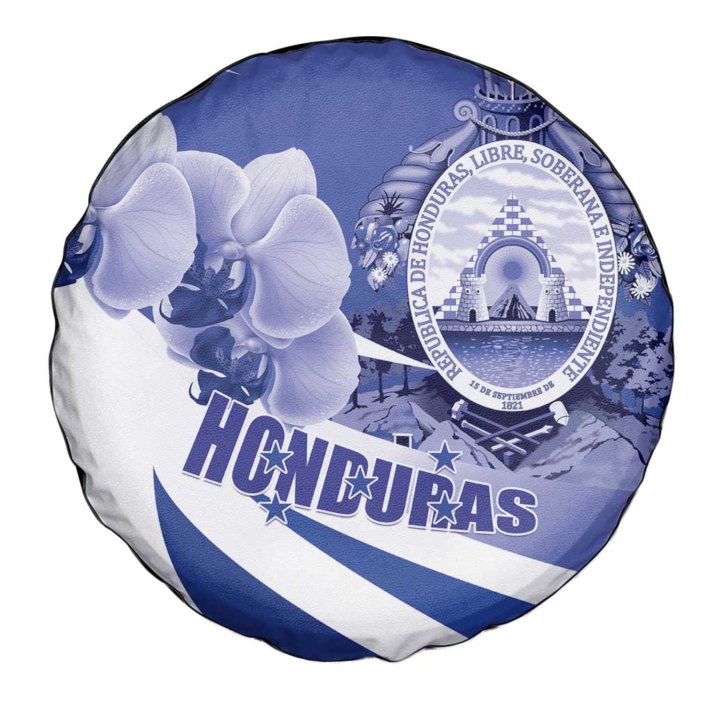 Honduras Spare Tire Cover Coat of Arms Orchid Navy Blue - Wonder Print Shop