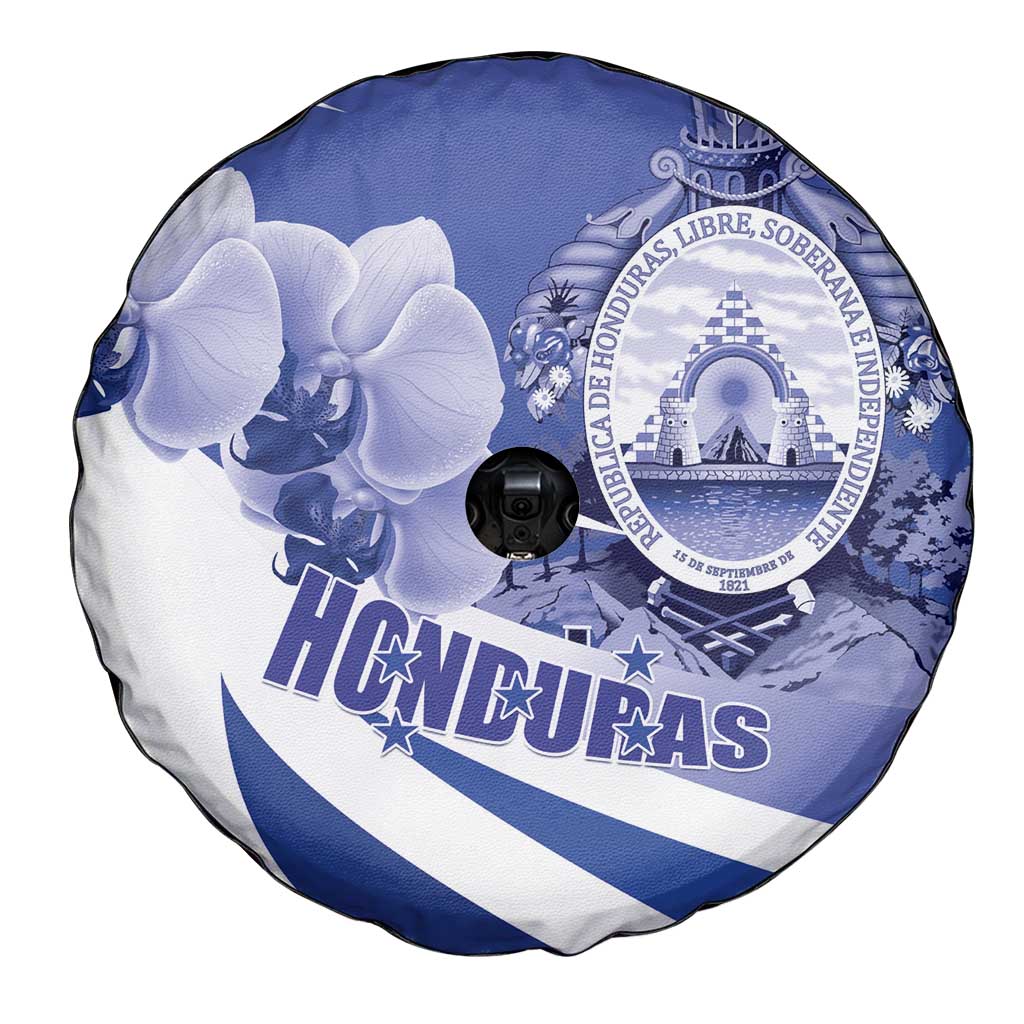 Honduras Spare Tire Cover Coat of Arms Orchid Navy Blue - Wonder Print Shop