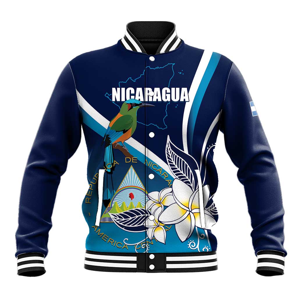 Nicaragua Independence Day Baseball Jacket Motmot Plumeria Floral - Wonder Print Shop