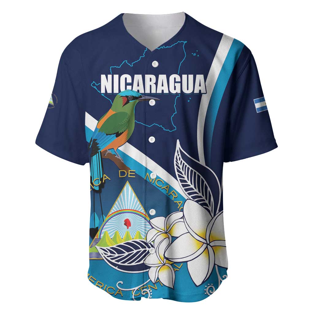 Nicaragua Independence Day Baseball Jersey Motmot Plumeria Floral - Wonder Print Shop