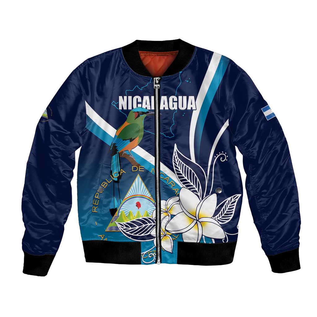 Nicaragua Independence Day Bomber Jacket Motmot Plumeria Floral - Wonder Print Shop