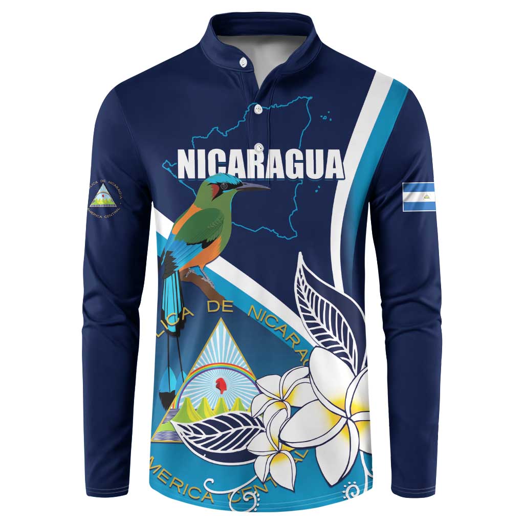 Nicaragua Independence Day Button Sweatshirt Motmot Plumeria Floral - Wonder Print Shop