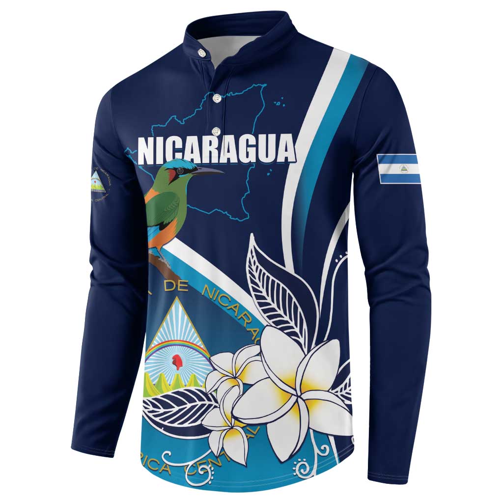 Nicaragua Independence Day Button Sweatshirt Motmot Plumeria Floral - Wonder Print Shop