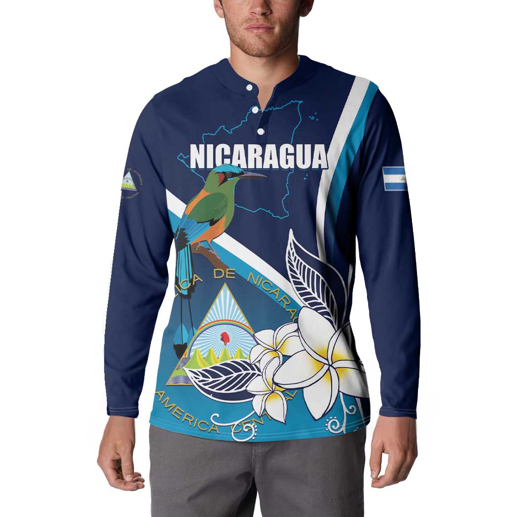 Nicaragua Independence Day Button Sweatshirt Motmot Plumeria Floral - Wonder Print Shop