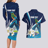 Nicaragua Independence Day Couples Matching Long Sleeve Bodycon Dress and Hawaiian Shirt Motmot Plumeria Floral - Wonder Print Shop