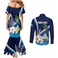 Nicaragua Independence Day Couples Matching Mermaid Dress and Long Sleeve Button Shirt Motmot Plumeria Floral