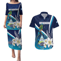 Nicaragua Independence Day Couples Matching Puletasi and Hawaiian Shirt Motmot Plumeria Floral - Wonder Print Shop