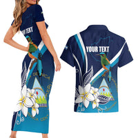Nicaragua Independence Day Couples Matching Short Sleeve Bodycon Dress and Hawaiian Shirt Motmot Plumeria Floral - Wonder Print Shop