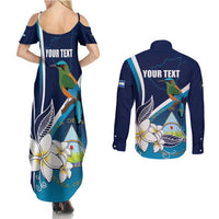 Nicaragua Independence Day Couples Matching Summer Maxi Dress and Long Sleeve Button Shirt Motmot Plumeria Floral - Wonder Print Shop