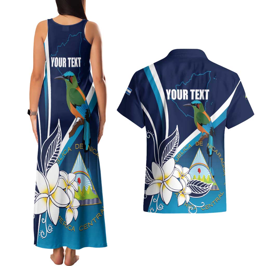 Nicaragua Independence Day Couples Matching Tank Maxi Dress and Hawaiian Shirt Motmot Plumeria Floral - Wonder Print Shop