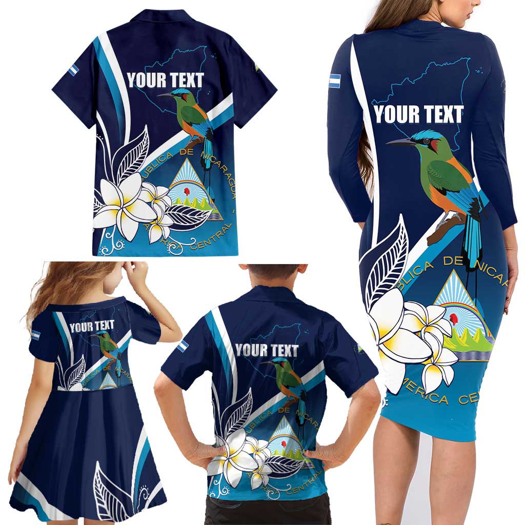 Nicaragua Independence Day Family Matching Long Sleeve Bodycon Dress and Hawaiian Shirt Motmot Plumeria Floral - Wonder Print Shop