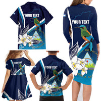 Nicaragua Independence Day Family Matching Long Sleeve Bodycon Dress and Hawaiian Shirt Motmot Plumeria Floral - Wonder Print Shop