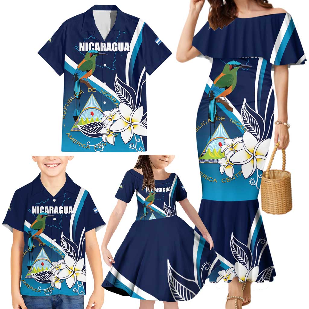 Nicaragua Independence Day Family Matching Mermaid Dress and Hawaiian Shirt Motmot Plumeria Floral - Wonder Print Shop
