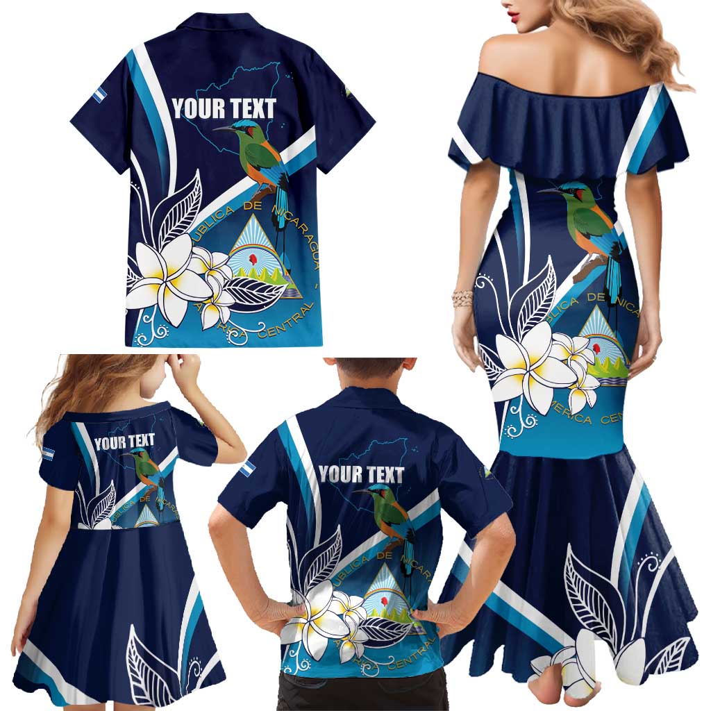 Nicaragua Independence Day Family Matching Mermaid Dress and Hawaiian Shirt Motmot Plumeria Floral - Wonder Print Shop