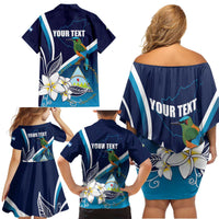 Nicaragua Independence Day Family Matching Off Shoulder Short Dress and Hawaiian Shirt Motmot Plumeria Floral - Wonder Print Shop