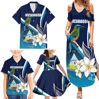 Nicaragua Independence Day Family Matching Summer Maxi Dress and Hawaiian Shirt Motmot Plumeria Floral - Wonder Print Shop