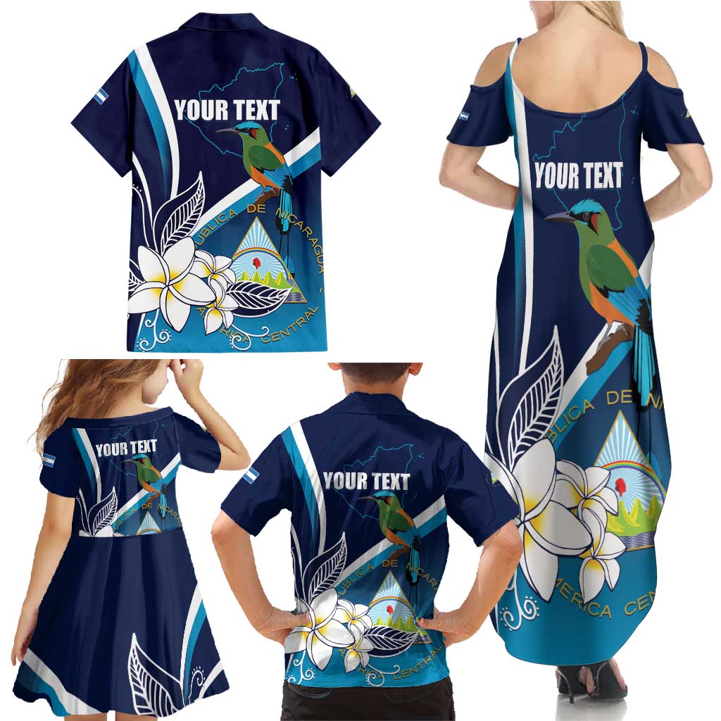 Nicaragua Independence Day Family Matching Summer Maxi Dress and Hawaiian Shirt Motmot Plumeria Floral - Wonder Print Shop