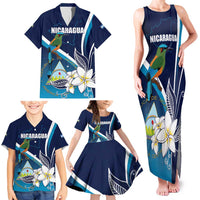 Nicaragua Independence Day Family Matching Tank Maxi Dress and Hawaiian Shirt Motmot Plumeria Floral - Wonder Print Shop