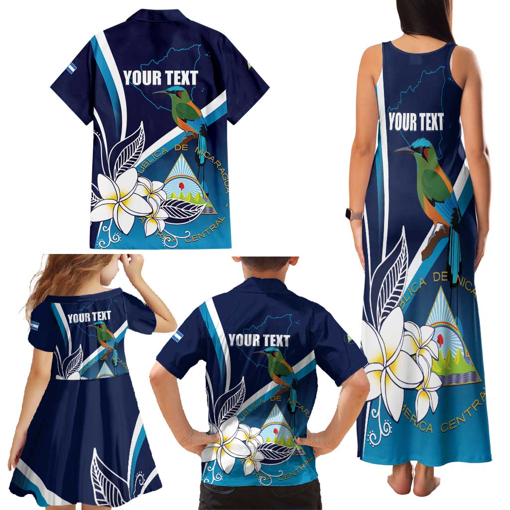 Nicaragua Independence Day Family Matching Tank Maxi Dress and Hawaiian Shirt Motmot Plumeria Floral - Wonder Print Shop
