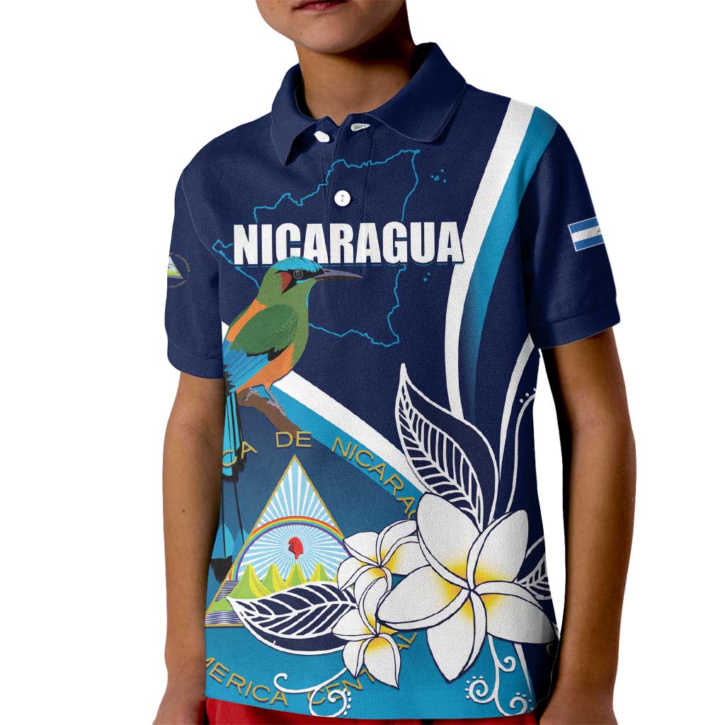 Nicaragua Independence Day Kid Polo Shirt Motmot Plumeria Floral - Wonder Print Shop