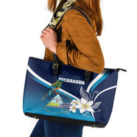 Nicaragua Independence Day Leather Tote Bag Motmot Plumeria Floral - Wonder Print Shop