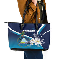 Nicaragua Independence Day Leather Tote Bag Motmot Plumeria Floral - Wonder Print Shop