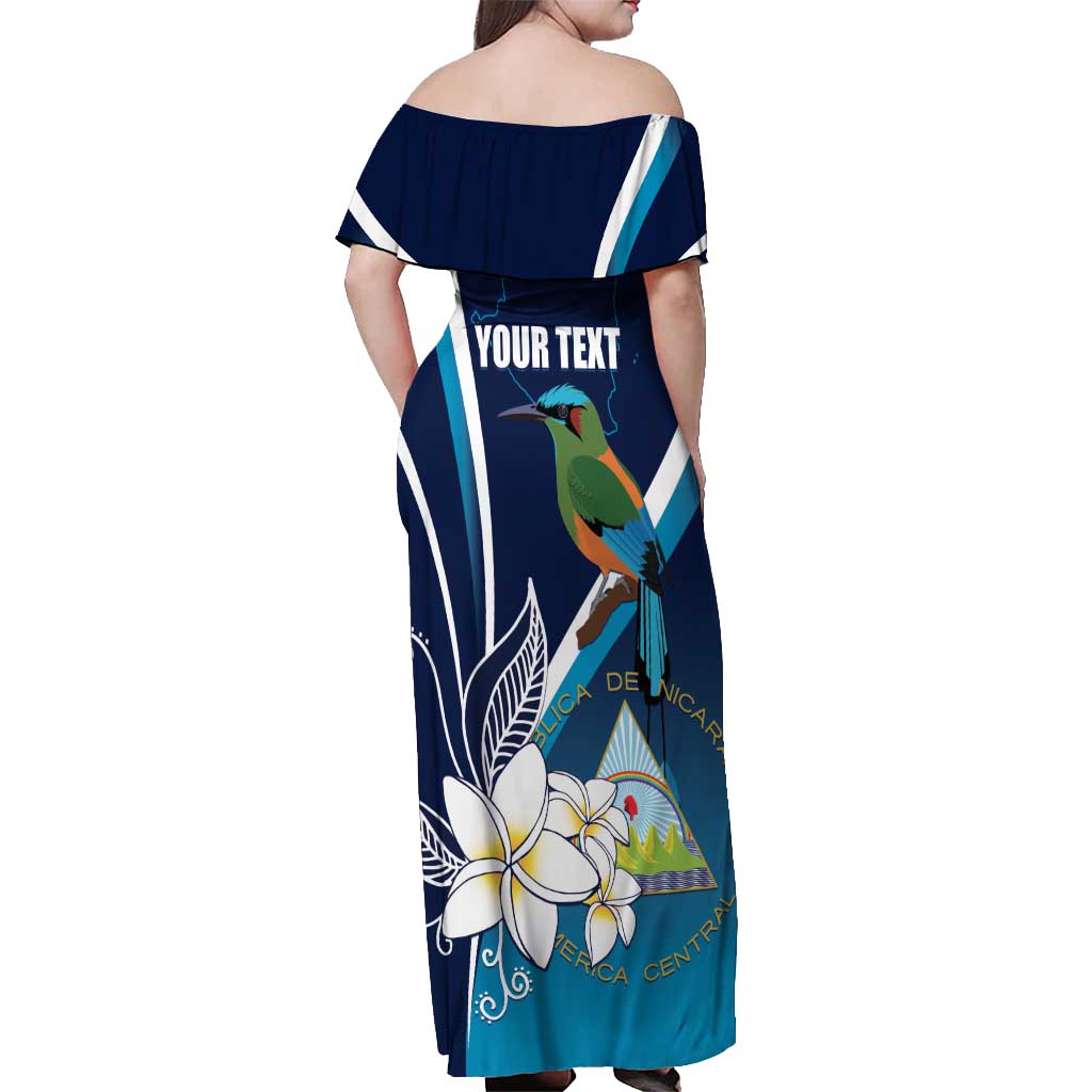 Nicaragua Independence Day Off Shoulder Maxi Dress Motmot Plumeria Floral - Wonder Print Shop