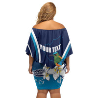 Nicaragua Independence Day Off Shoulder Short Dress Motmot Plumeria Floral - Wonder Print Shop