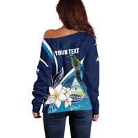 Nicaragua Independence Day Off Shoulder Sweater Motmot Plumeria Floral - Wonder Print Shop