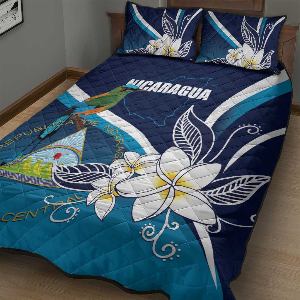Nicaragua Independence Day Quilt Bed Set Motmot Plumeria Floral - Wonder Print Shop
