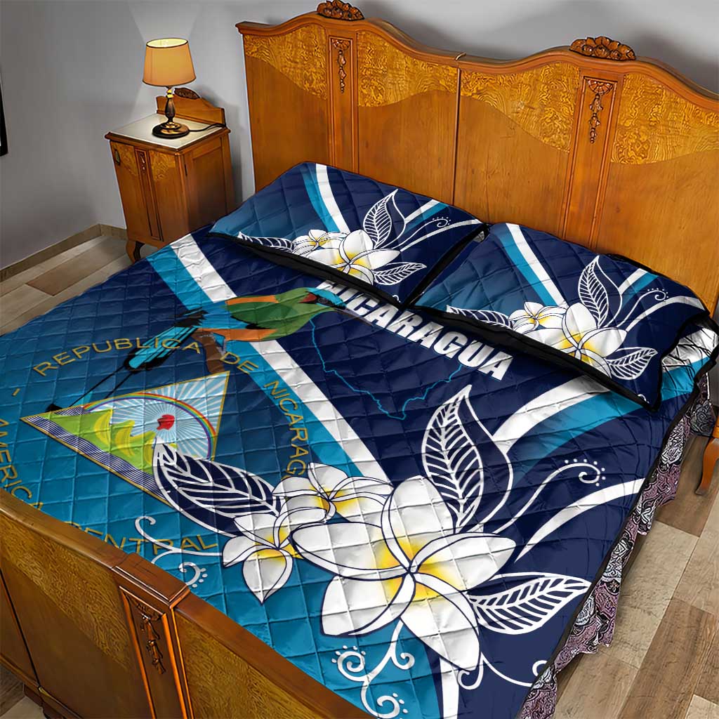 Nicaragua Independence Day Quilt Bed Set Motmot Plumeria Floral - Wonder Print Shop