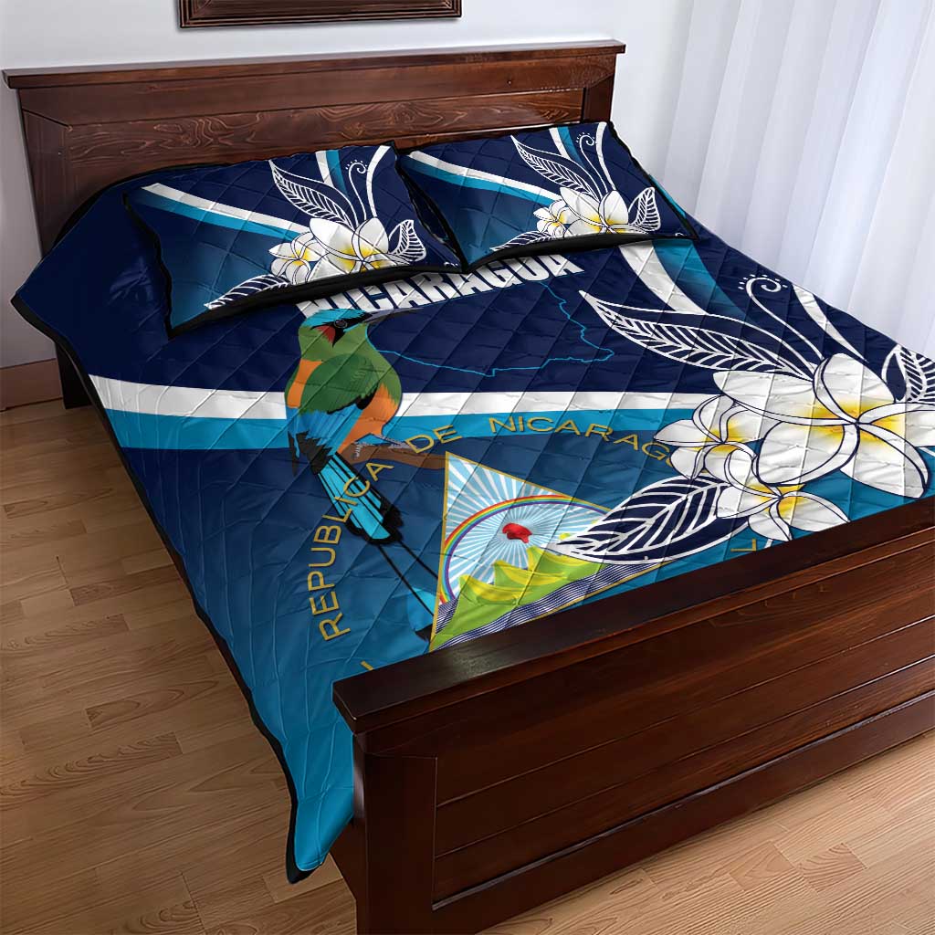 Nicaragua Independence Day Quilt Bed Set Motmot Plumeria Floral - Wonder Print Shop
