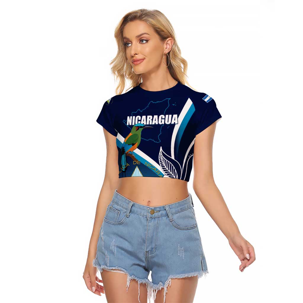 Nicaragua Independence Day Raglan Cropped T Shirt Motmot Plumeria Floral - Wonder Print Shop