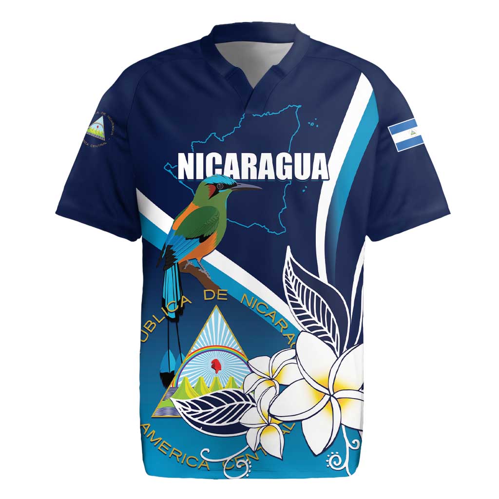 Nicaragua Independence Day Rugby Jersey Motmot Plumeria Floral - Wonder Print Shop