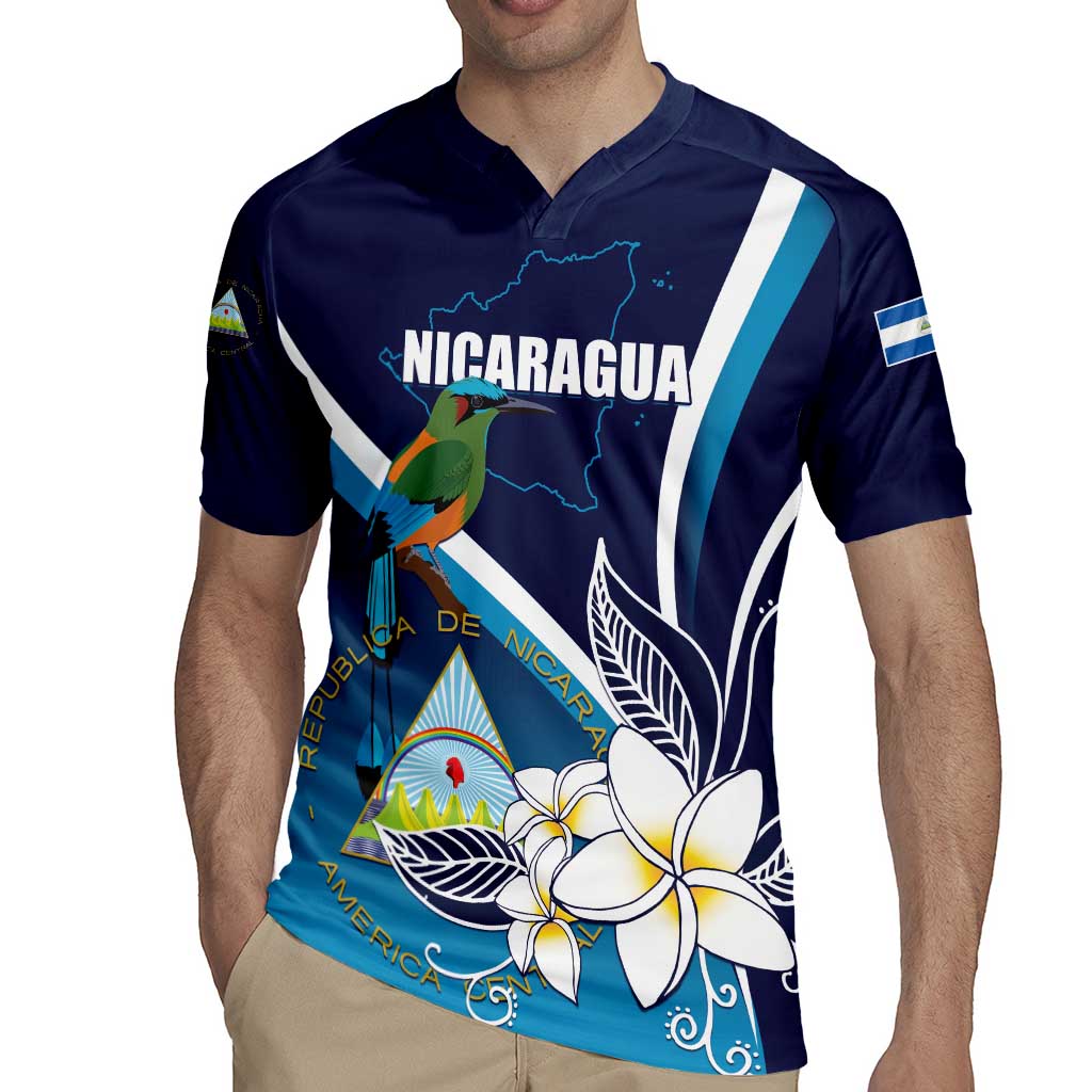 Nicaragua Independence Day Rugby Jersey Motmot Plumeria Floral - Wonder Print Shop