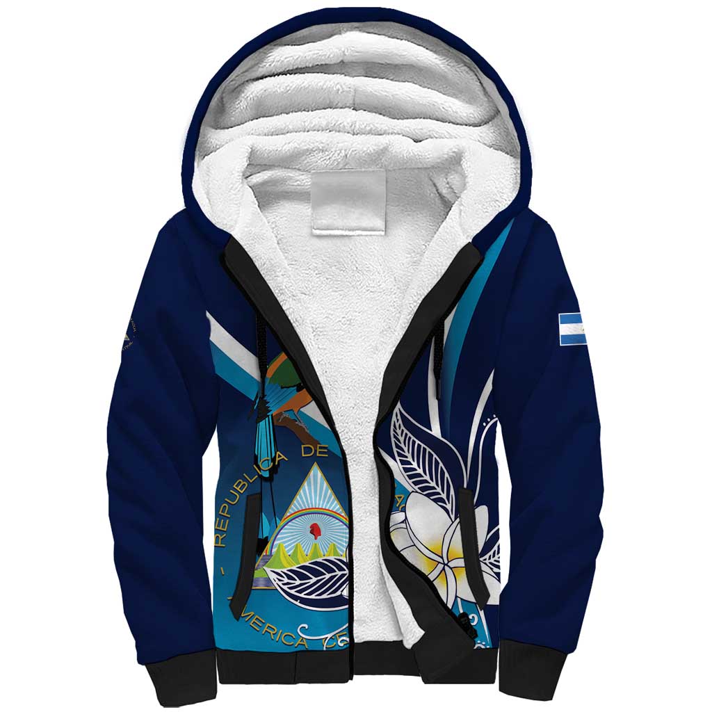 Nicaragua Independence Day Sherpa Hoodie Motmot Plumeria Floral - Wonder Print Shop
