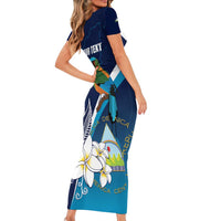 Nicaragua Independence Day Short Sleeve Bodycon Dress Motmot Plumeria Floral - Wonder Print Shop