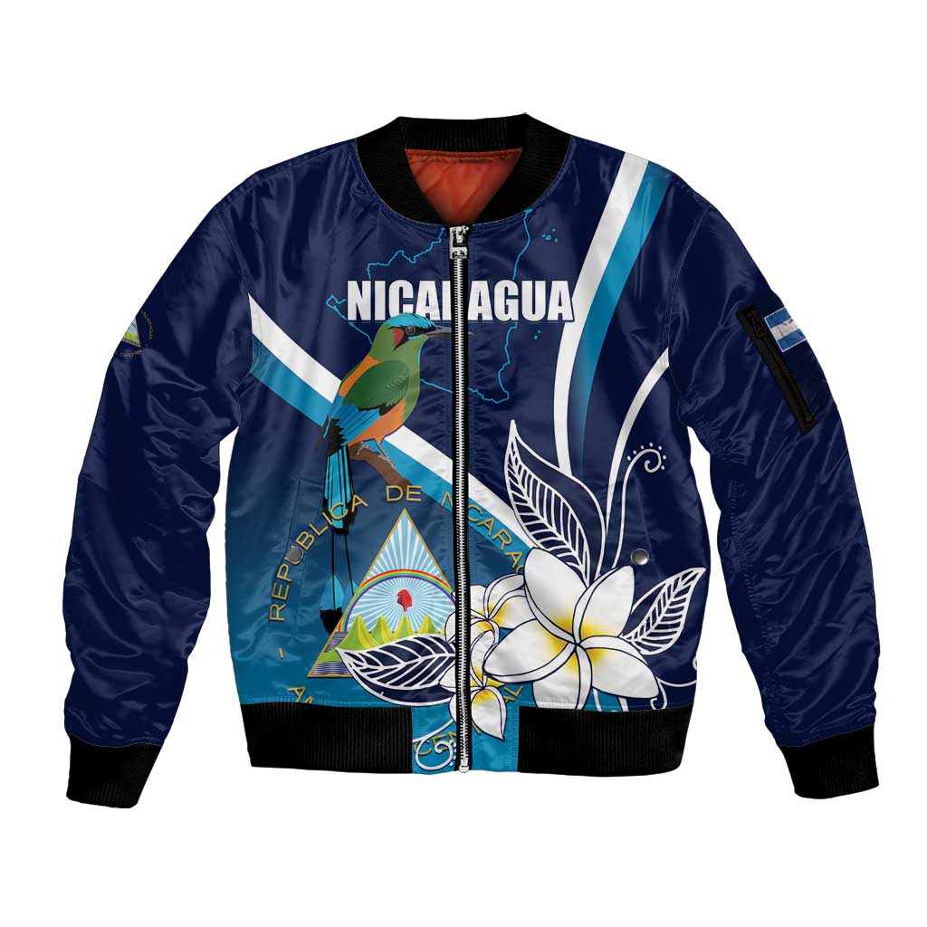 Nicaragua Independence Day Sleeve Zip Bomber Jacket Motmot Plumeria Floral - Wonder Print Shop