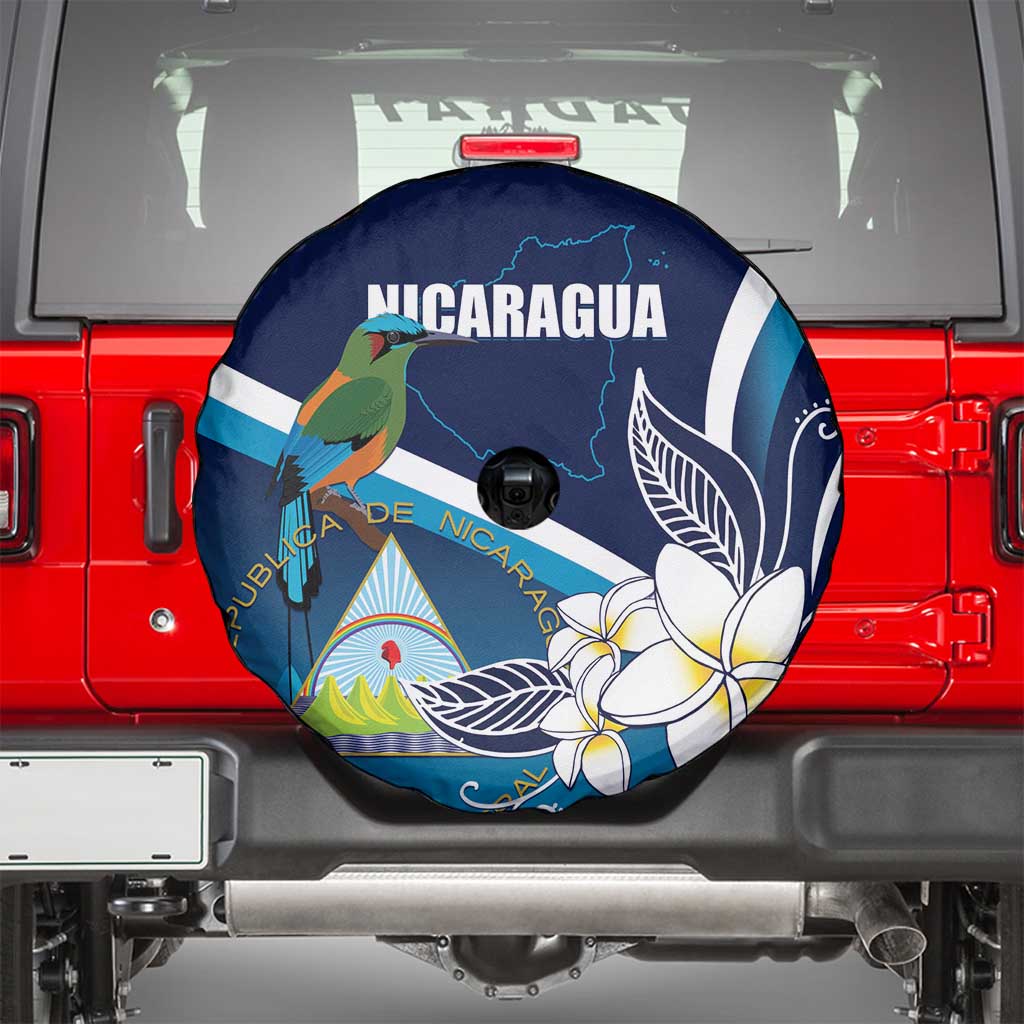 Nicaragua Independence Day Spare Tire Cover Motmot Plumeria Floral - Wonder Print Shop