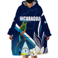 Nicaragua Independence Day Wearable Blanket Hoodie Motmot Plumeria Floral - Wonder Print Shop