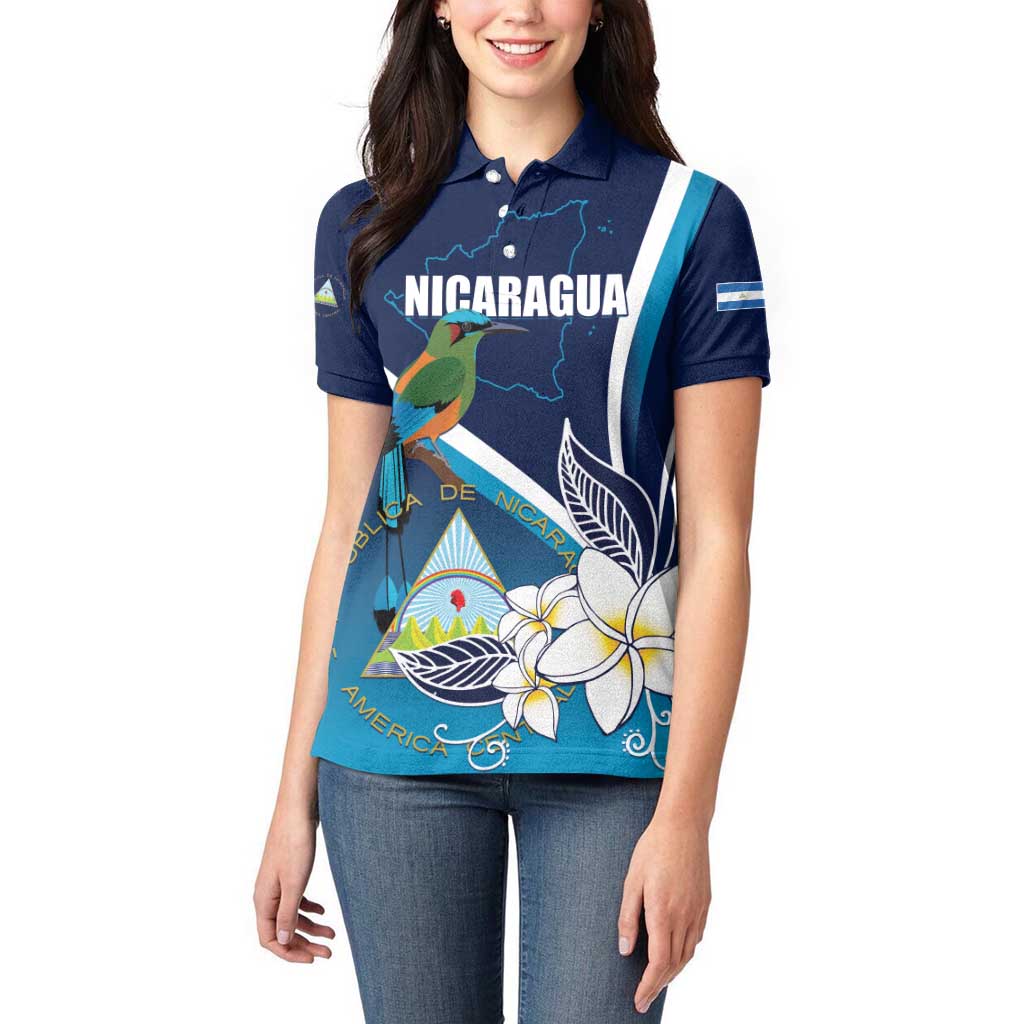 Nicaragua Independence Day Women Polo Shirt Motmot Plumeria Floral - Wonder Print Shop