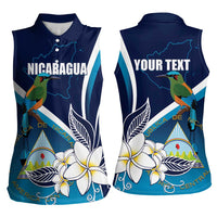 Nicaragua Independence Day Women Sleeveless Polo Shirt Motmot Plumeria Floral - Wonder Print Shop