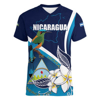 Nicaragua Independence Day Women V-Neck T-Shirt Motmot Plumeria Floral - Wonder Print Shop