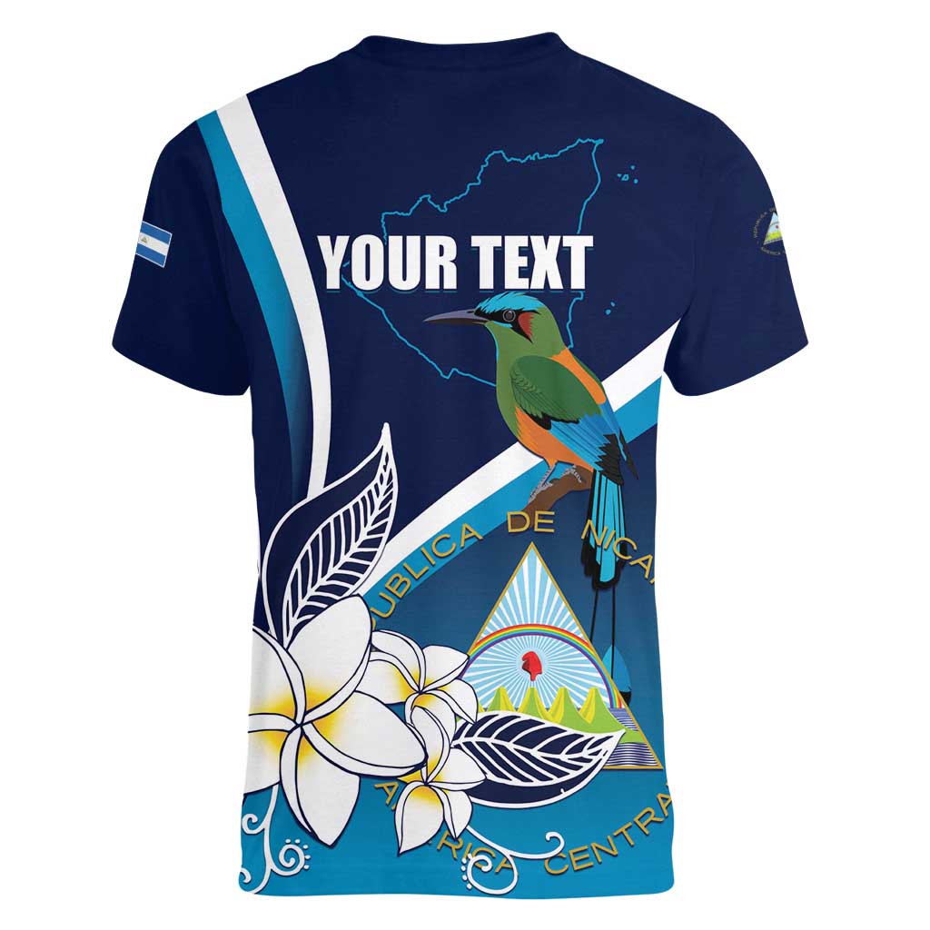 Nicaragua Independence Day Women V-Neck T-Shirt Motmot Plumeria Floral - Wonder Print Shop