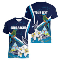 Nicaragua Independence Day Women V-Neck T-Shirt Motmot Plumeria Floral - Wonder Print Shop