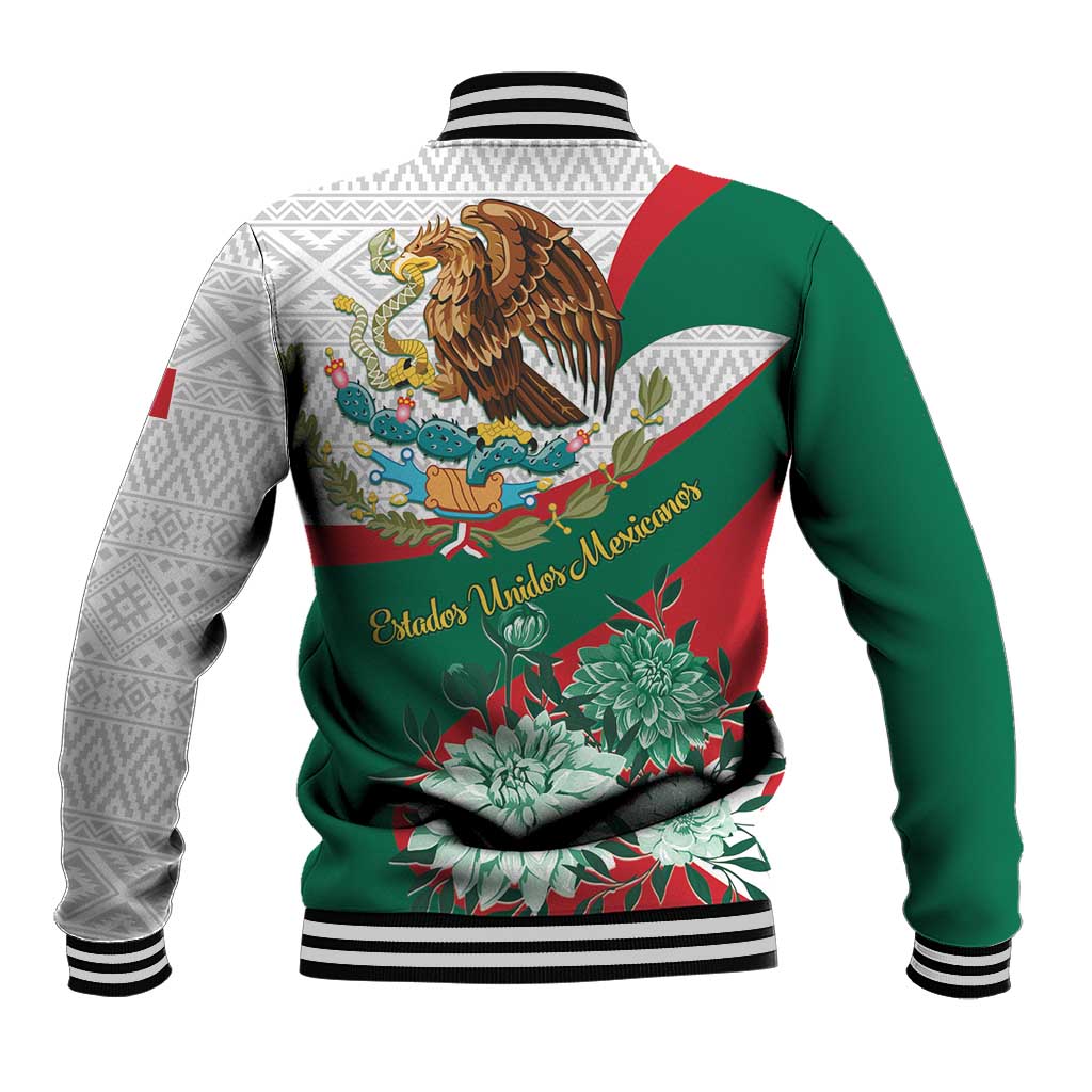 Mexico Independence Day Baseball Jacket Dahlia Flower Aztec Pattern - Wonder Print Shop