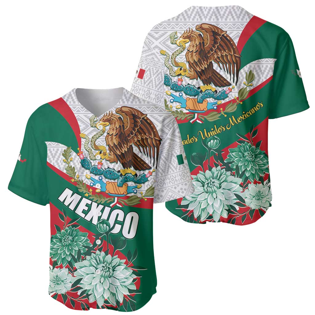 Mexico Independence Day Baseball Jersey Dahlia Flower Aztec Pattern - Wonder Print Shop