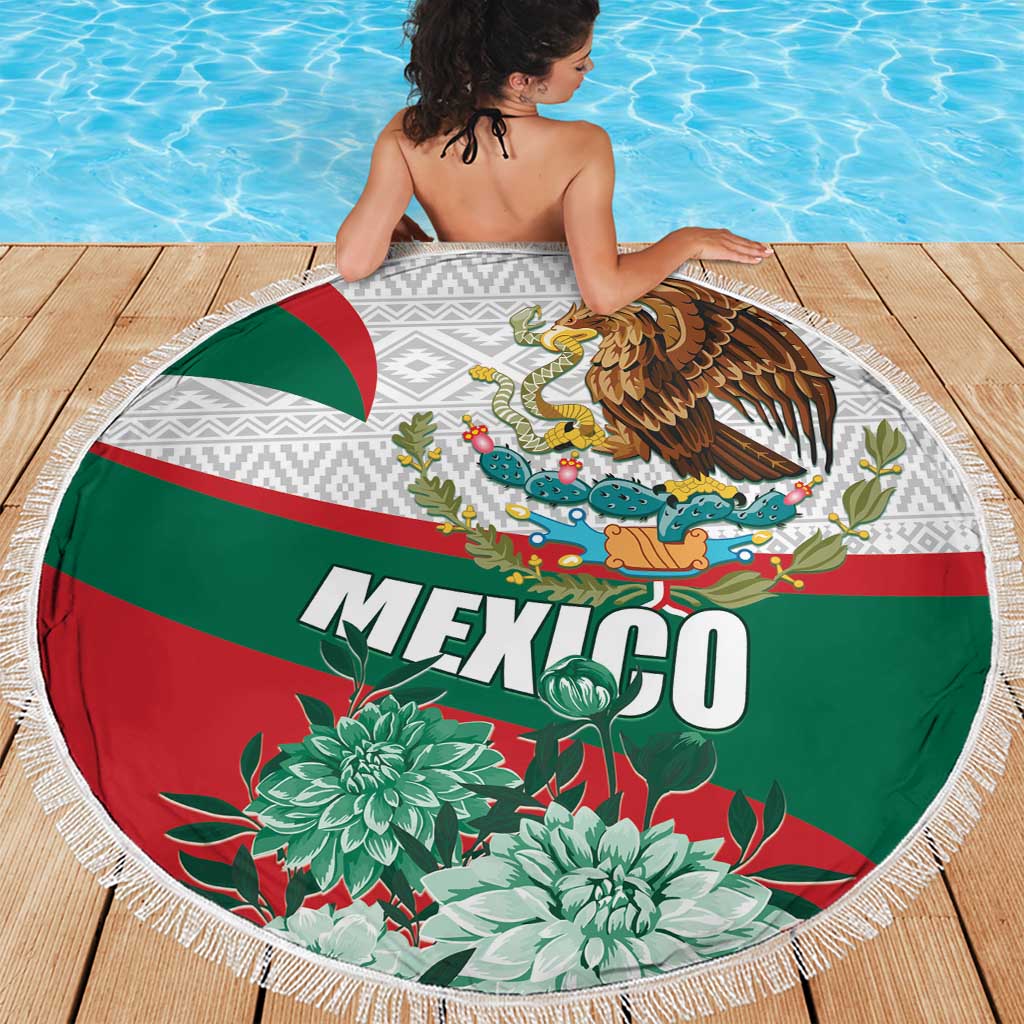 Mexico Independence Day Beach Blanket Dahlia Flower Aztec Pattern - Wonder Print Shop
