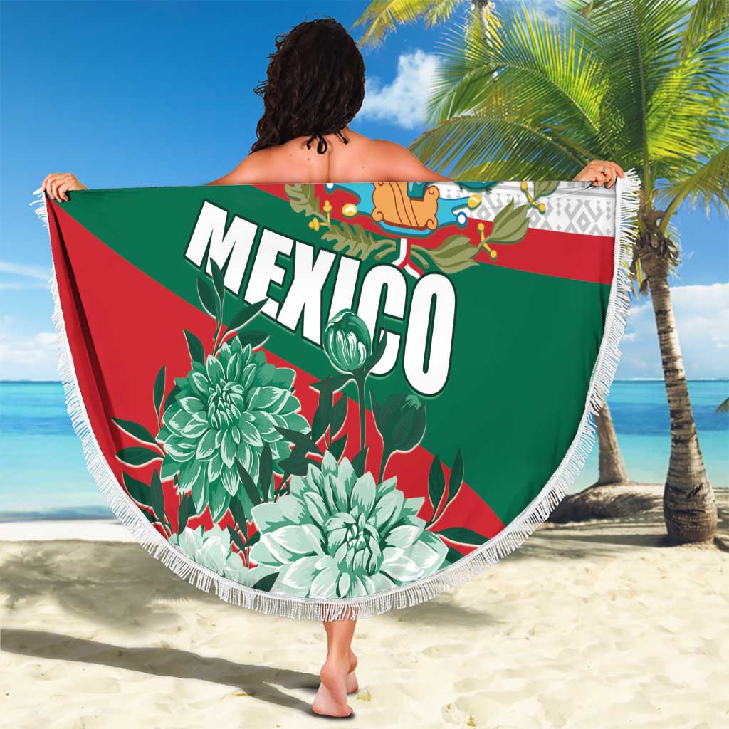 Mexico Independence Day Beach Blanket Dahlia Flower Aztec Pattern - Wonder Print Shop